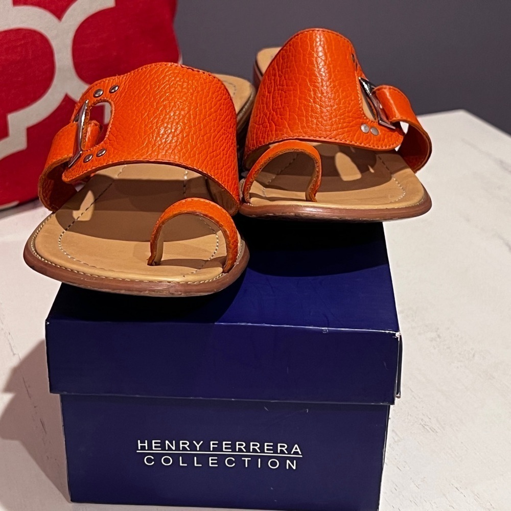 Henry Ferrera Orange Slide Sandals - Picture 3 of 9